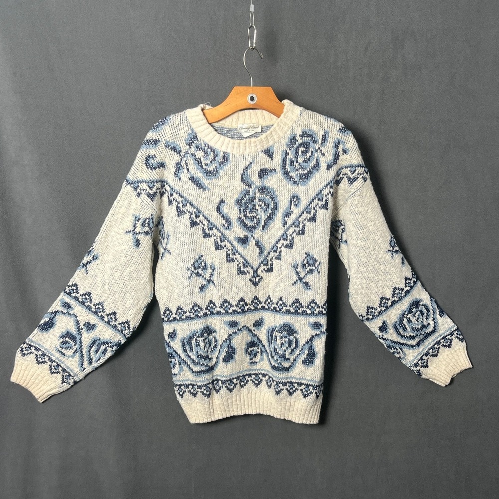 Vintage 90s Carriage Court Floral Knit Sweater Made USA Cottagecore Womens M